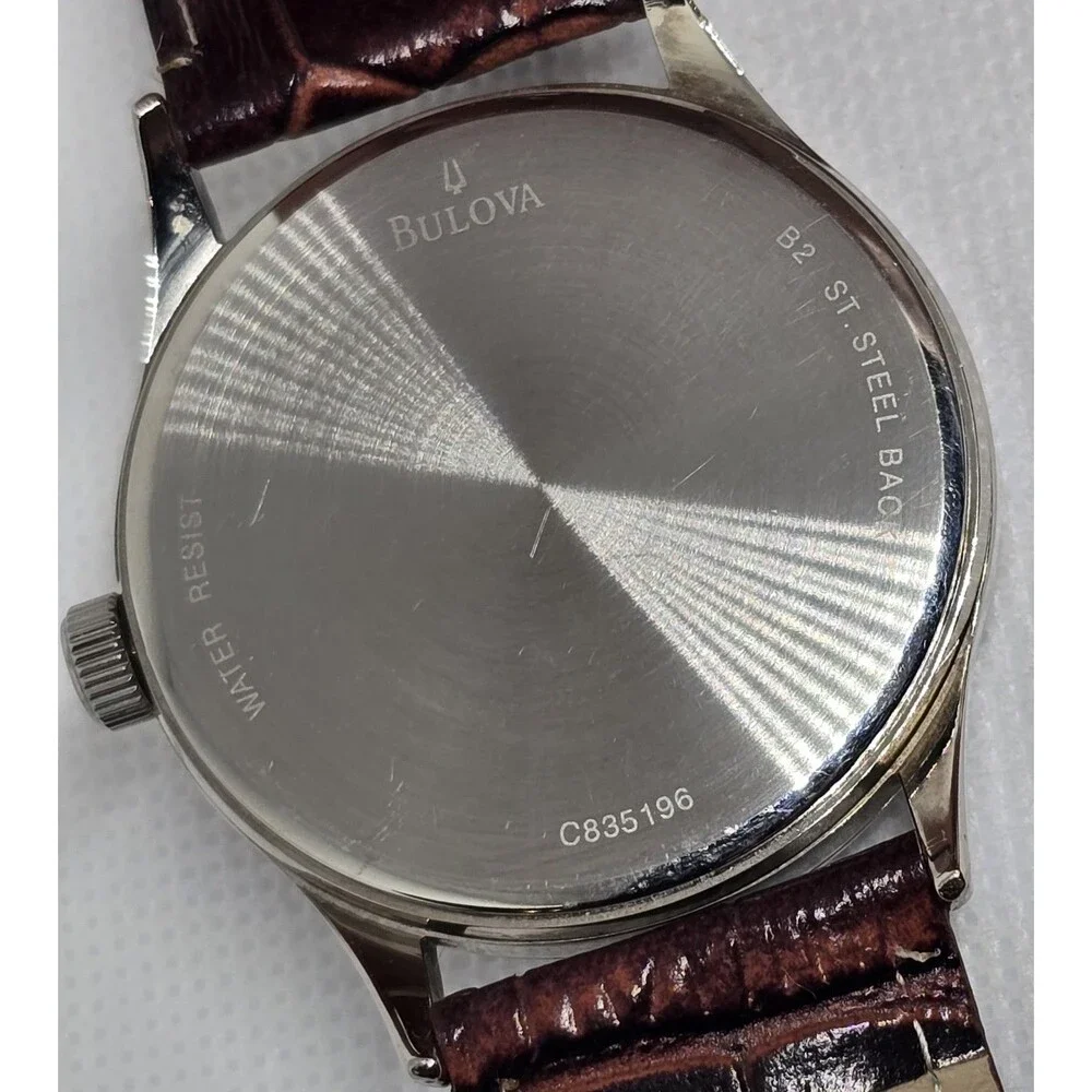 Men's Caravelle New York by Bulova Black Dial Brown Leather Strap Watch 13